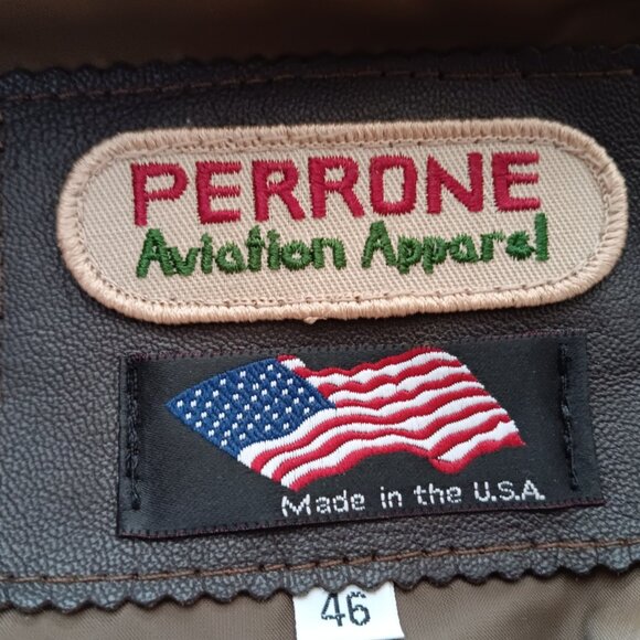 Rare 1999 Perrone Aviation Genuine Leather Bomber Jacket Nose Art  Briefing Time - Picture 5 of 10